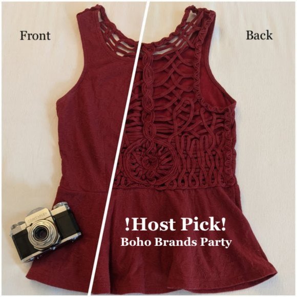 Free People Tops - Free People Burgundy Macrame Peplum Top
